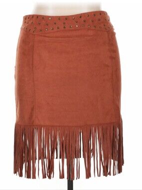 Idyllwind By Miranda Lambert Faux Suede Studded Fringe Skirt | Size XL